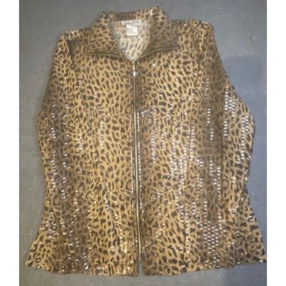 JULIAN GOLD CHEETAH/LEOPARD PRINT JACKET long‎ sleeve zipper hand wash AMAZING
